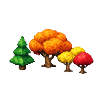 PNG Pixelated vibrant autumn trees