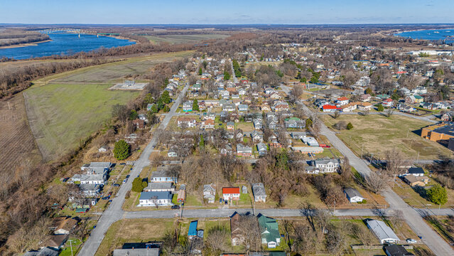 Aerial View of Cairo Illinois Between the Mississippi and Ohio Rivers