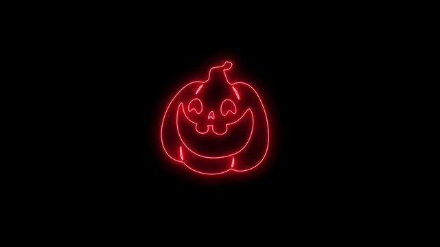 Glowing White Neon Halloween Pumpkin Outline Animation on Black Background 4K