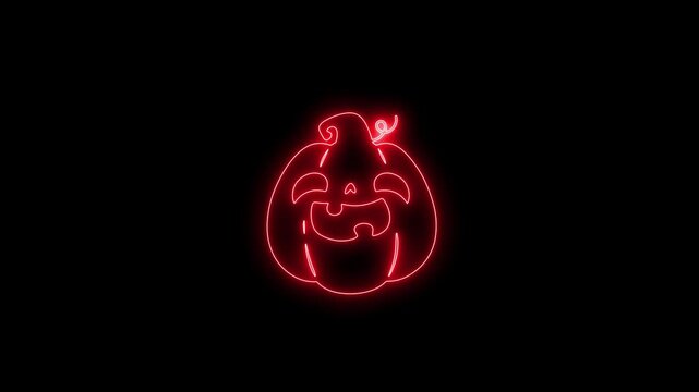 Glowing White Neon Halloween Pumpkin Outline Animation on Black Background 4K