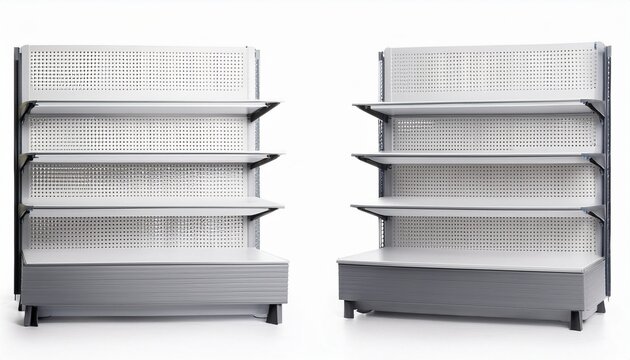 white pos poi cardboard floor display rack for supermarket blank empty displays with shelves products on white background isolated ready for your design product packing