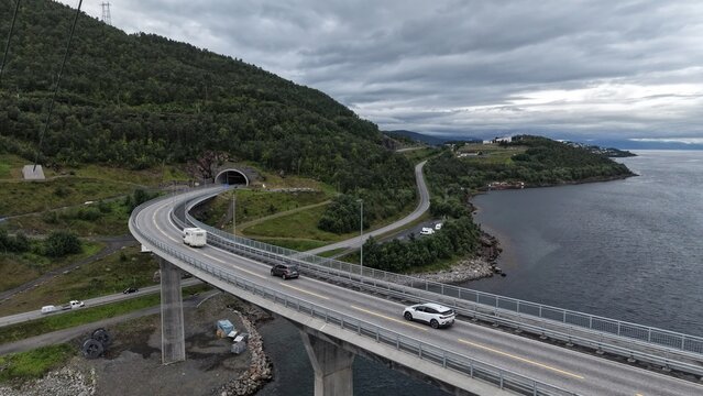 Scenic Coastal Road Leading to Tunnel Near Narvik, Norway