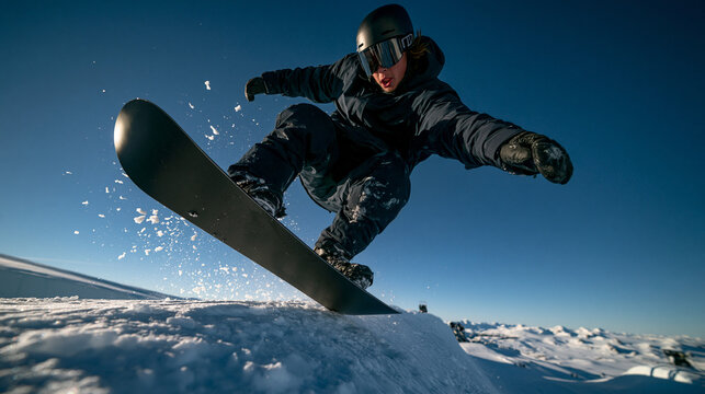 Snowboarder Performing Air Trick on Mountain Slope
