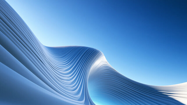 Futuristic Parametric Architecture with Smooth Curved Lines against Blue Sky