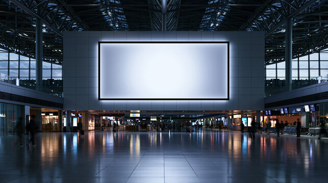 Blank Billboard Mockup Screen in Modern Airport Terminal