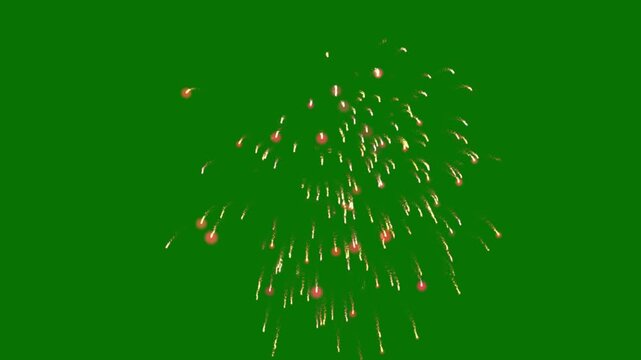 Radiant firework burst and glowing spark fountain on green screen