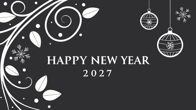 Elegant Happy New Year 2027 Decorative Black and White Background