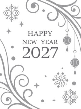 Elegant Happy New Year 2027 Greeting Card with Swirls