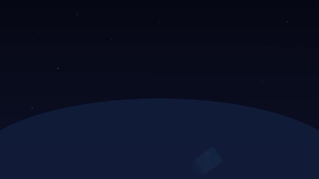 Futuristic Glowing Blue Cube Meteor Landing Animation