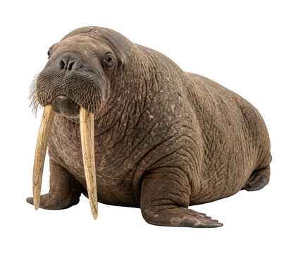 Majestic walrus png Tusked marine mammal cutout Large arctic walrus png Brown blubber walrus cutout Wild tusked walrus png Realistic giant isolated transparent background image