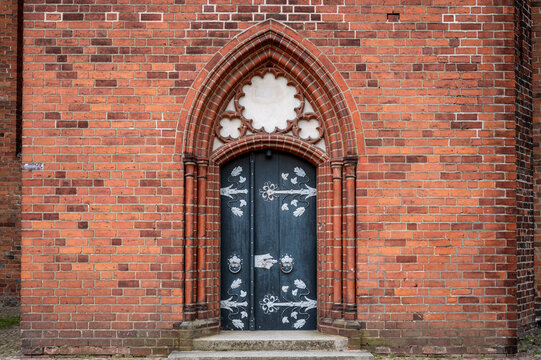 Historic Gothic church portal at Klosterkirche St. Trinitatis in Neuruppin