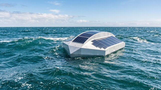 Offshore wave energy converter buoy on turquoise ocean waves