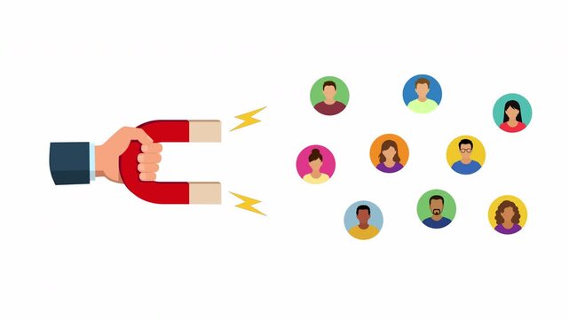 Lead Generation Concept with Magnet Attracting Customers Flat Illustration