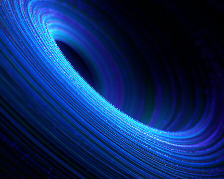 Abstract glowing blue particle swirl on dark background. Futuristic digital vortex texture. Cyber technology concept, futuristic technology. Selective focus creates a soft bokeh effect