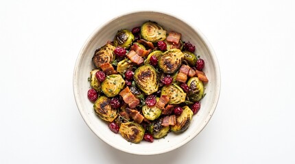 Fototapeta premium Roasted Brussels Sprouts with Cranberries and Bacon in a Bowl