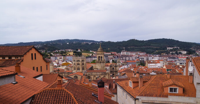 Panoramic View of the Historic Old Town and Ourense Cathedral in Ourense, Galicia, Spain