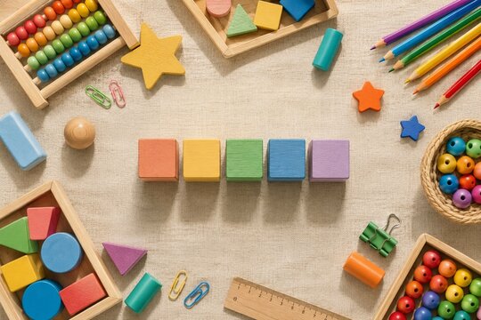 Colorful Educational Toys Background for Preschool Learning
