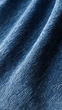 Detailed textured fabric in deep blue denim material showcasing natural folds and light reflections for fashion and textile design concepts