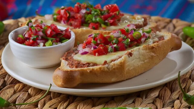 Traditional Mexican Breakfast Molletes close up