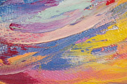 Fragment. Multicolored texture painting. Abstract art background. oil on canvas. Rough brushstrokes of paint. Closeup of a painting by oil and palette knife. Highly-textured, high quality details.