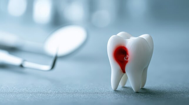 Tooth Pain and Dental Cavity Concept with Inflamed Tooth and Dental Instruments
