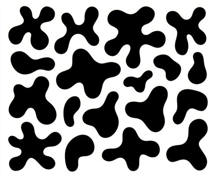 Abstract black organic shapes pattern, irregular blobs and spots, vector illustration