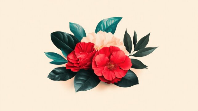 Beautiful Floral Arrangement with Red and Pink Blooms Against a Soft Neutral Background