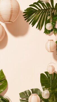 Beautifully Arranged Tropical Decor with Lanterns and Greenery for Summer Celebrations