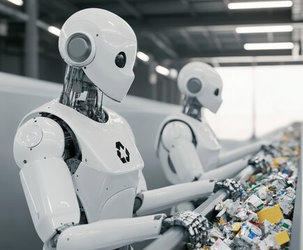 Innovative Robots Sorting Recyclable Waste in Modern Waste Management Facility