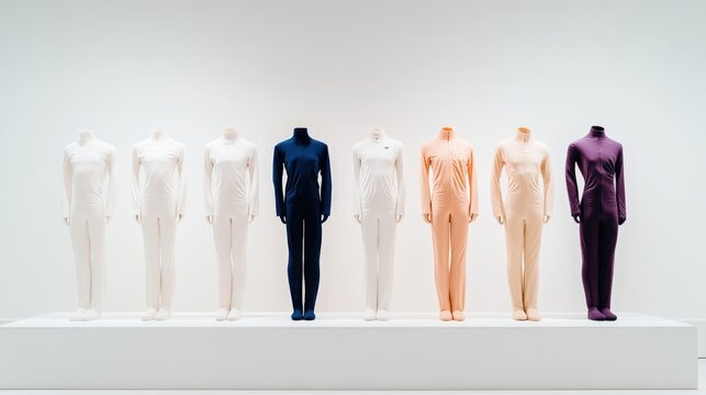 Stylish Display of Colorful Mannequins in Fashion Showroom for Modern Retail Exhibition
