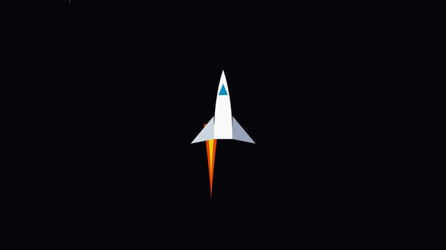 Minimalist rocket ship launching into space animation: flat style for technology and innovation concepts 4k