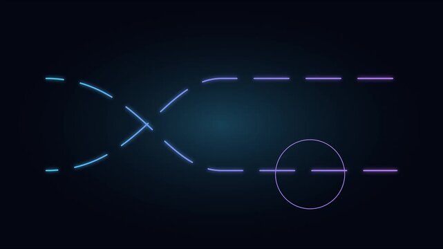 Neon abstract loading animation with glowing intersecting lines and circle progress indicator 4k