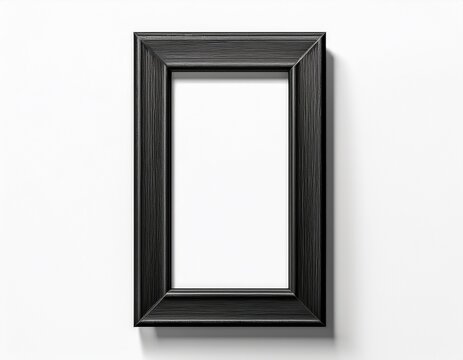 black rectangular verical thin wooden empty shadowless frame on white background