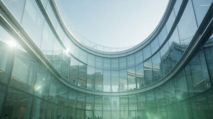 Obraz premium Modern Curved Glass Office Building Atrium