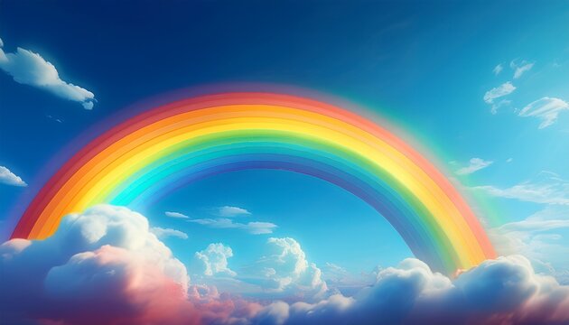 rainbow in blue sky and fluffy cloud