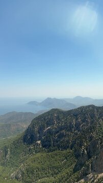View from mountain top overlooking sea and islands near a coastal area
