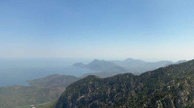 Mountain view over the sea in a sunny day with blue sky and distant islands
