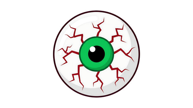Green bloodshot eyeball vector illustration with red veins for Halloween decoration or scary medical horror concepts transparent background