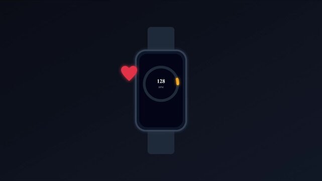 Smartwatch heart rate monitor interface animation showing pulse bpm 4k