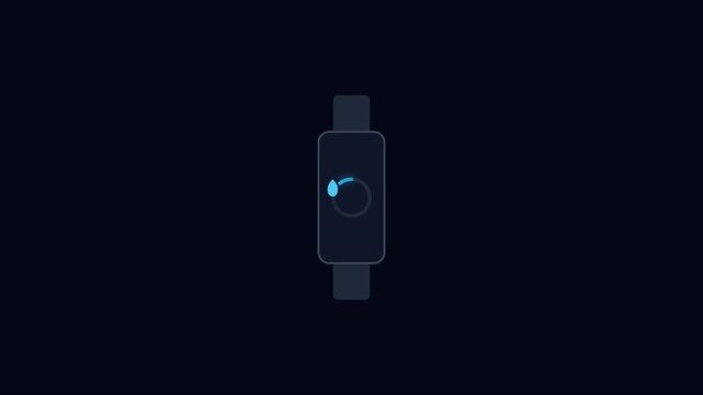 Smartwatch hydration tracker interface animation with water drop and progress loading circle 4k
