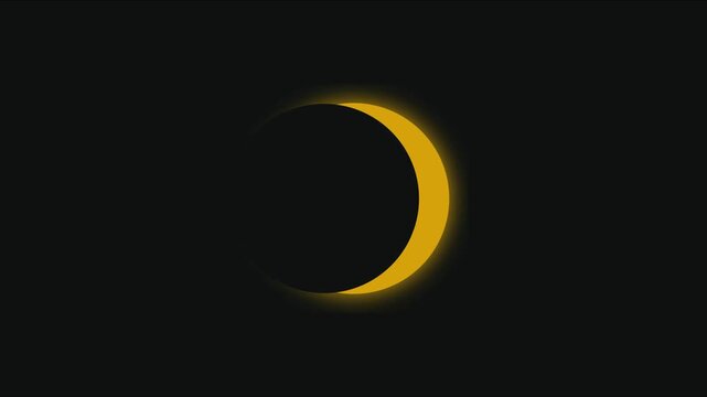 Solar eclipse animation: glowing crescent moon phase transition in deep space 4k celestial astronomy