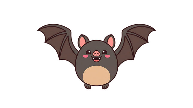 Cute brown cartoon bat with spreadwings and smiling face isolated on white background for halloween transparent background