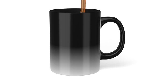 Rotating Glossy Magic Mug Video Mockup with Hot Drink Color Change on Isolated Background. 3d rendering