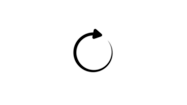 Black circular loading arrow icon isolated on white background, simple buffering progress indicator, refresh reload sign, minimal UI element for web design and mobile apps