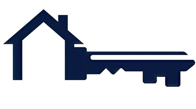 Blue house and key silhouette combination logo