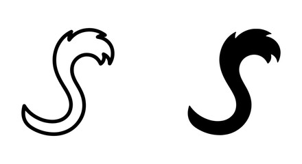 Fototapeta premium Stylized Animal Tail Icons, Black and White Vector Graphics, Simple Silhouette and Outline Shapes