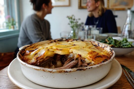 Recetas tradicionales de Gran Breta&ntilde;a e Irlanda en una mesa con amigos y buena comida