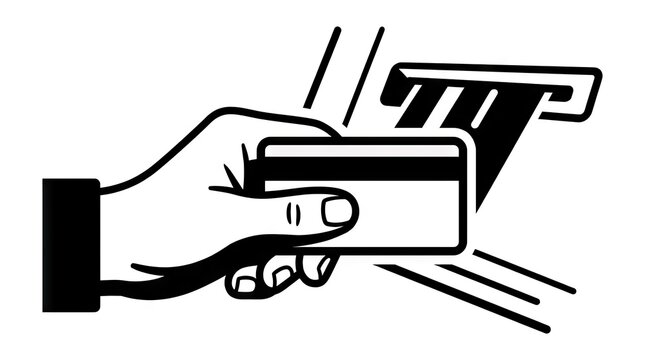 Graphic illustration of hand inserting credit card.