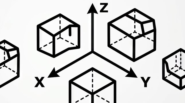 Isometric 3D coordinate system with X Y Z axes.