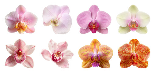 Obraz premium PNG Vibrant orchids in diverse colors on transparent background